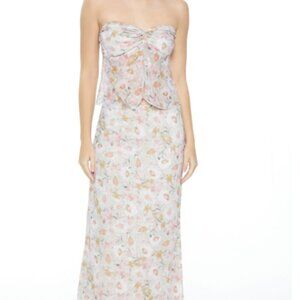 Forever 21 Floral Crop top & Maxi Skirt L sheer open tube top